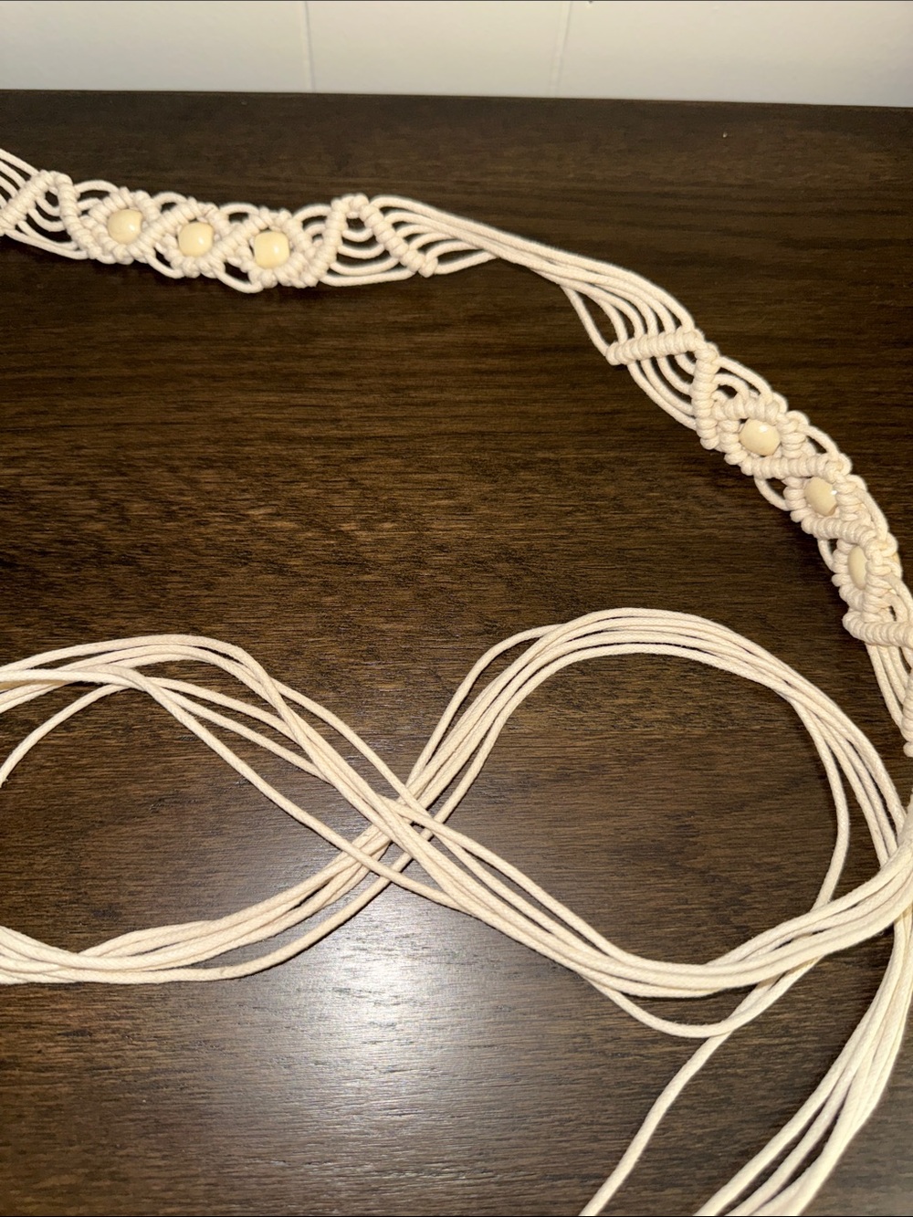 Boho Macramé Beaded Waist Belt in Ivory - Picture 3 of 5